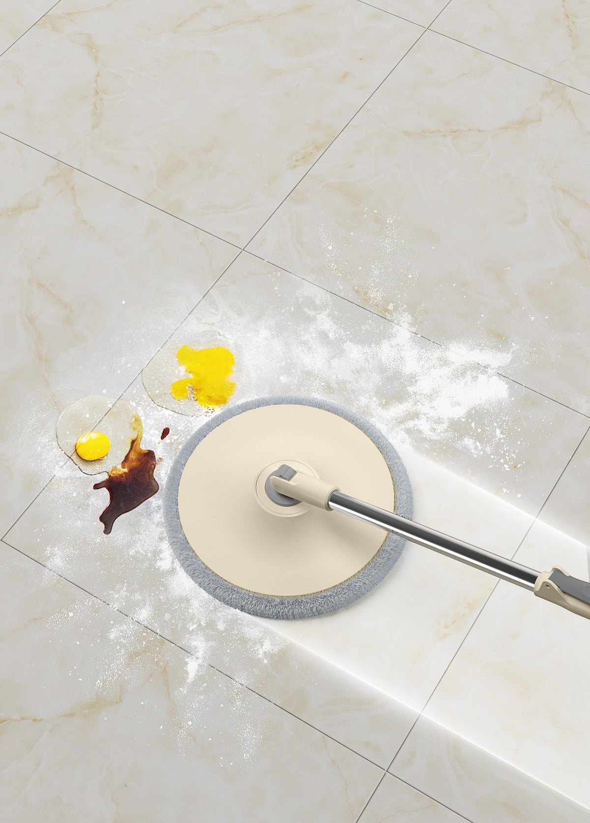 Mop rotativ cu găleată Dreamramp® Rotund Bej, cu separarea apei curate de cea murdară