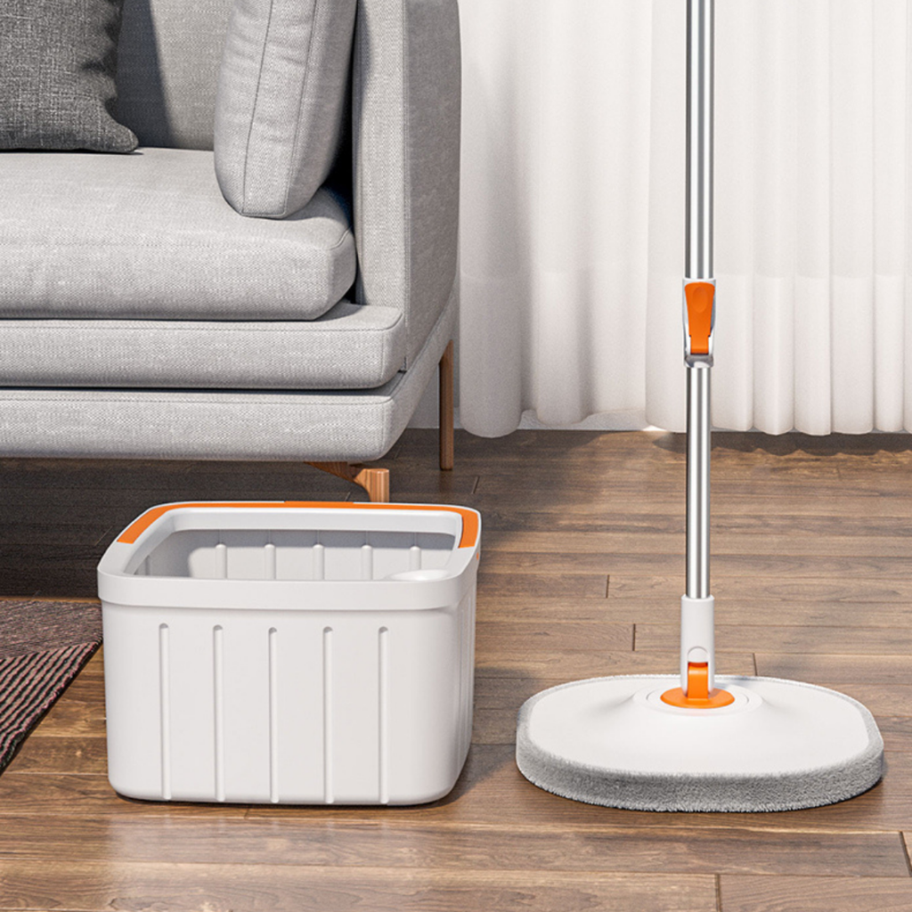Mop rotativ Dreamramp® Rotund Alb-Portocaliu cu perie integrată pentru curățarea lavetei