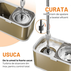 Set mop rotativ cu găleată aurie din inox antibacterian Dreamramp®