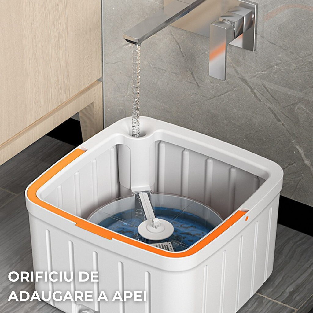 Mop rotativ rotund Dreamramp® cu găleată alb-portocalie și robinet de scurgere