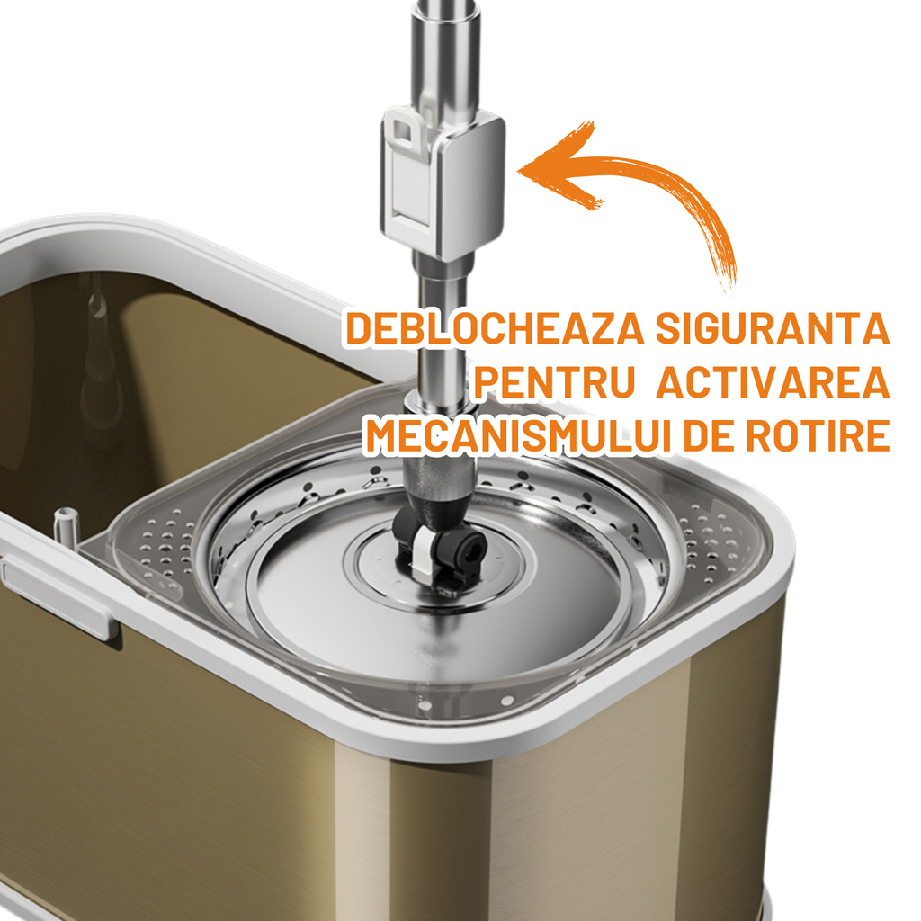 Găleată aurie din inox cu centrifugă integrată pentru mopul rotativ Dreamramp®