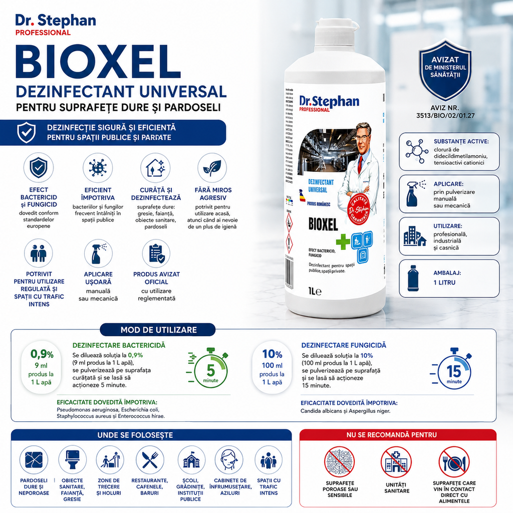 Dezinfectant universal concentrat 1 L pentru suprafețe dure, imagine de prezentare