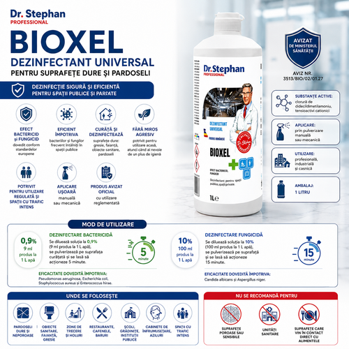 Dezinfectant universal concentrat 1 L pentru suprafețe dure, imagine de prezentare