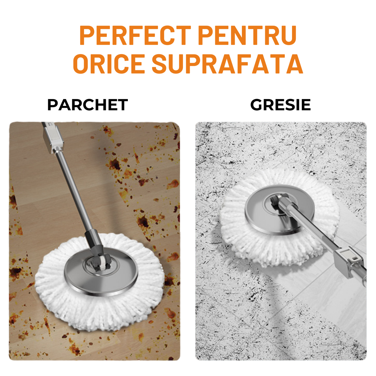 Mop rotativ Dreamramp® Inox Integral Argintiu – lavete reutilizabile din microfibră