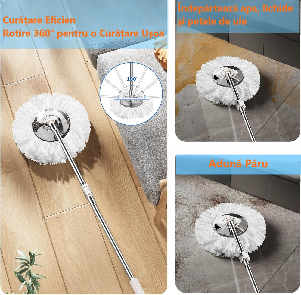Cap rotativ la 360° al mopului cu găleată Dreamramp® Inox Integral Argintiu