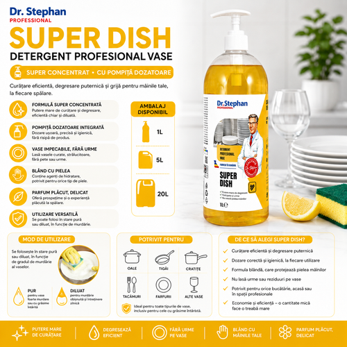 Detergent de vase concentrat cu pompiță dozatoare, 1 L, imagine de prezentare