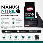Mănuși din nitril negre XL, fără pudră, cu degete texturate