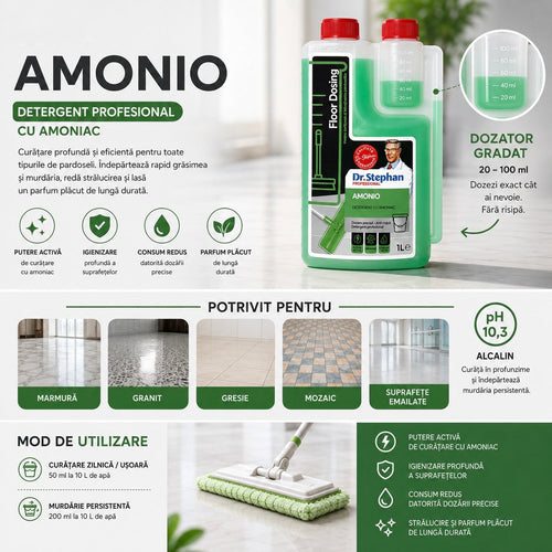 Detergent pentru pardoseli cu amoniac 1 L pentru curățare profundă, imagine de prezentare
