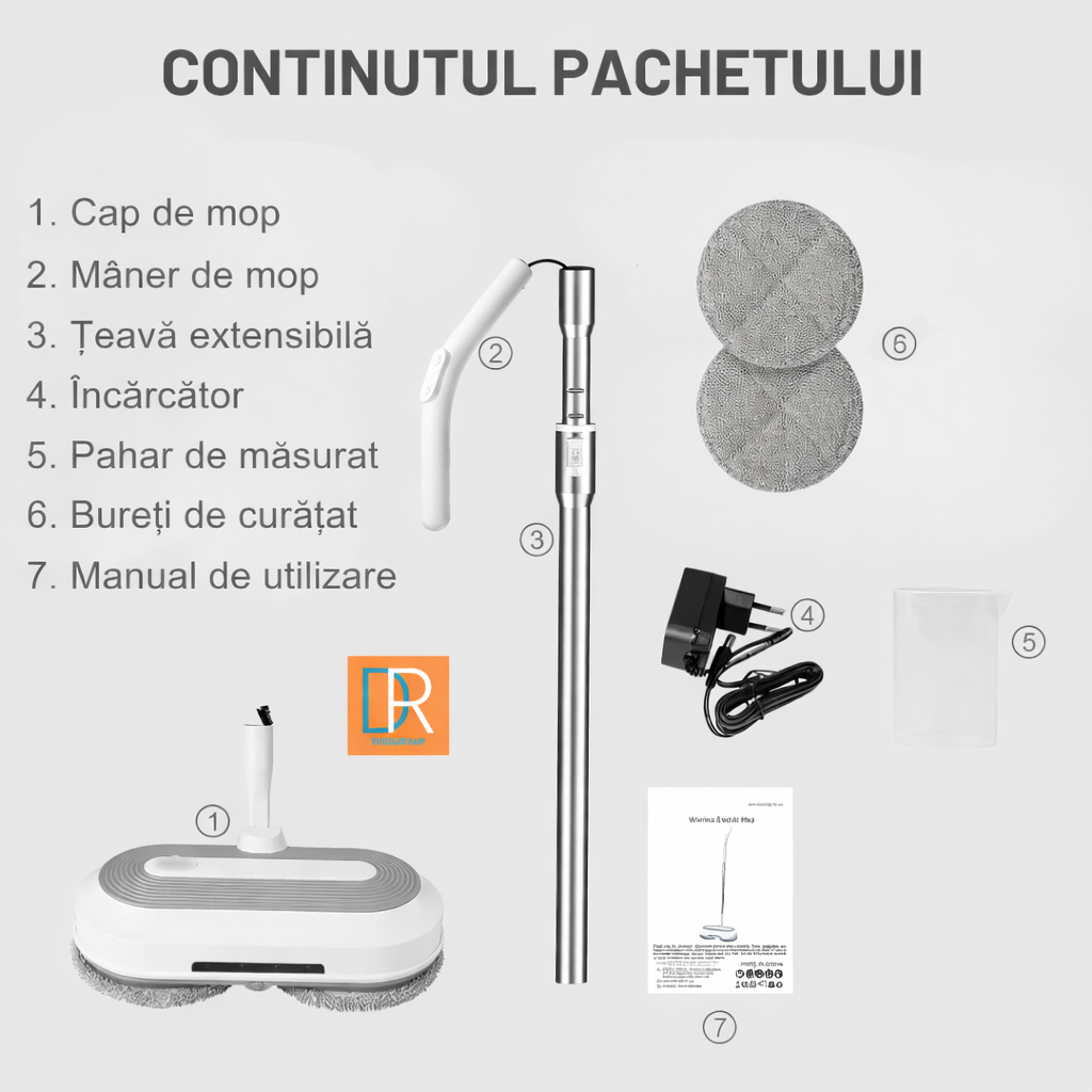 Mop electric rotativ Dreamramp® fără fir, cu baterie reîncărcabilă de 2000 mAh