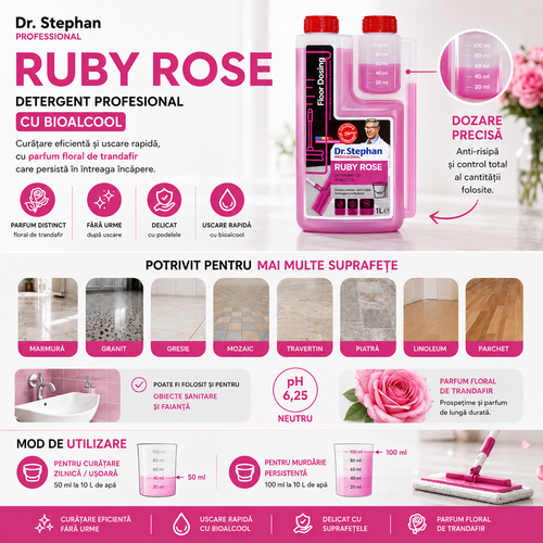 Detergent pentru pardoseli cu bioalcool Ruby Rose 1 L, imagine de prezentare a produsului