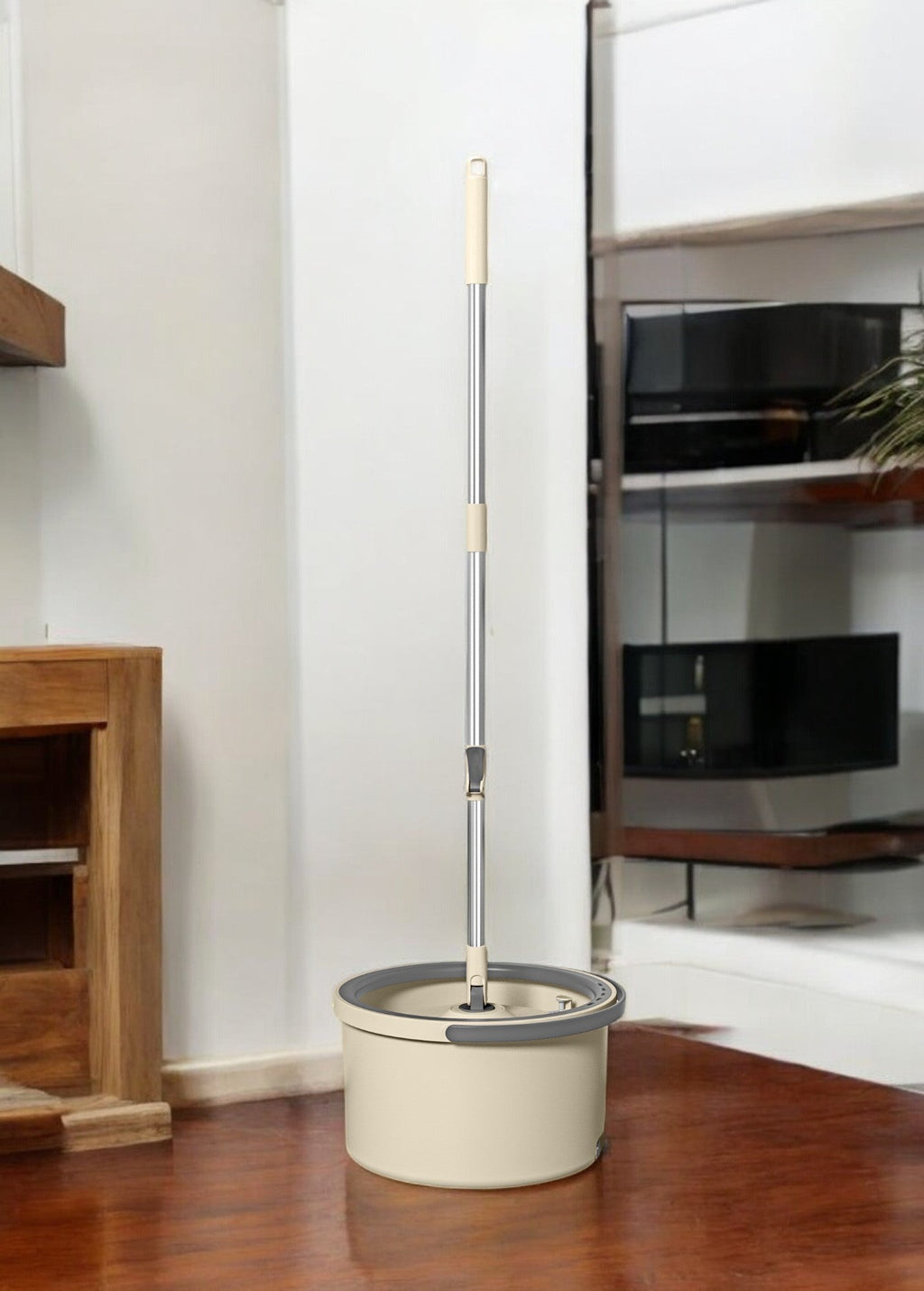 Mop rotativ Dreamramp® cu cap rotund și găleată bej