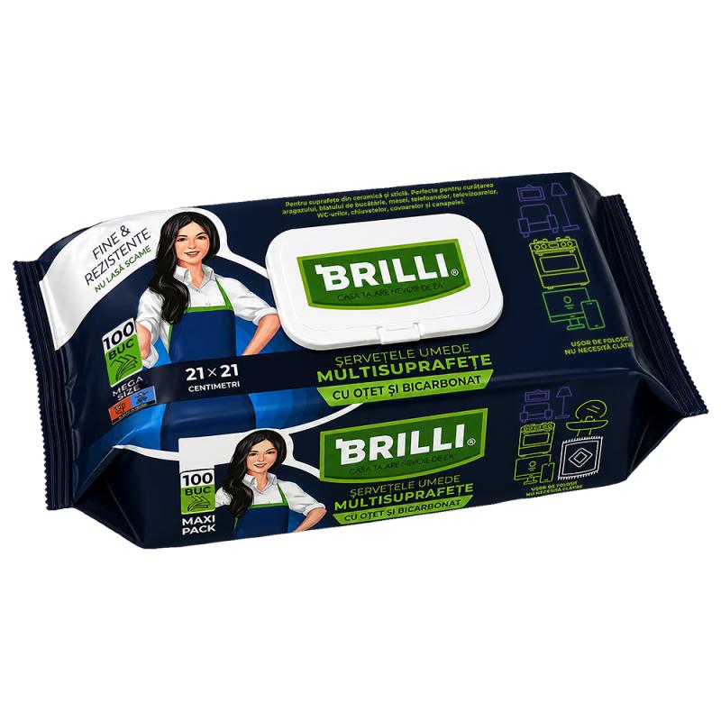 Șervețele umede multisuprafețe cu oțet și bicarbonat, pachet de 100 de bucăți