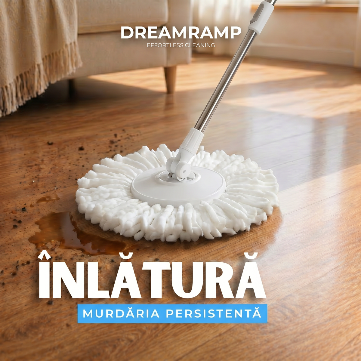 Găleată cu mop Dreamramp cu roți și centrifugă din inox – imagine 3