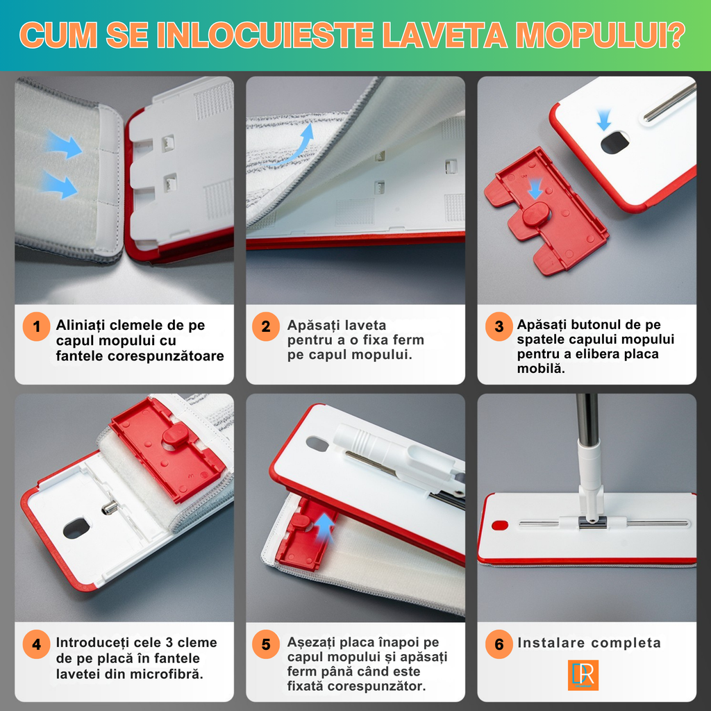 Înlocuirea rezervei pe capul mopului plat Dreamramp®, ghid în 6 pași