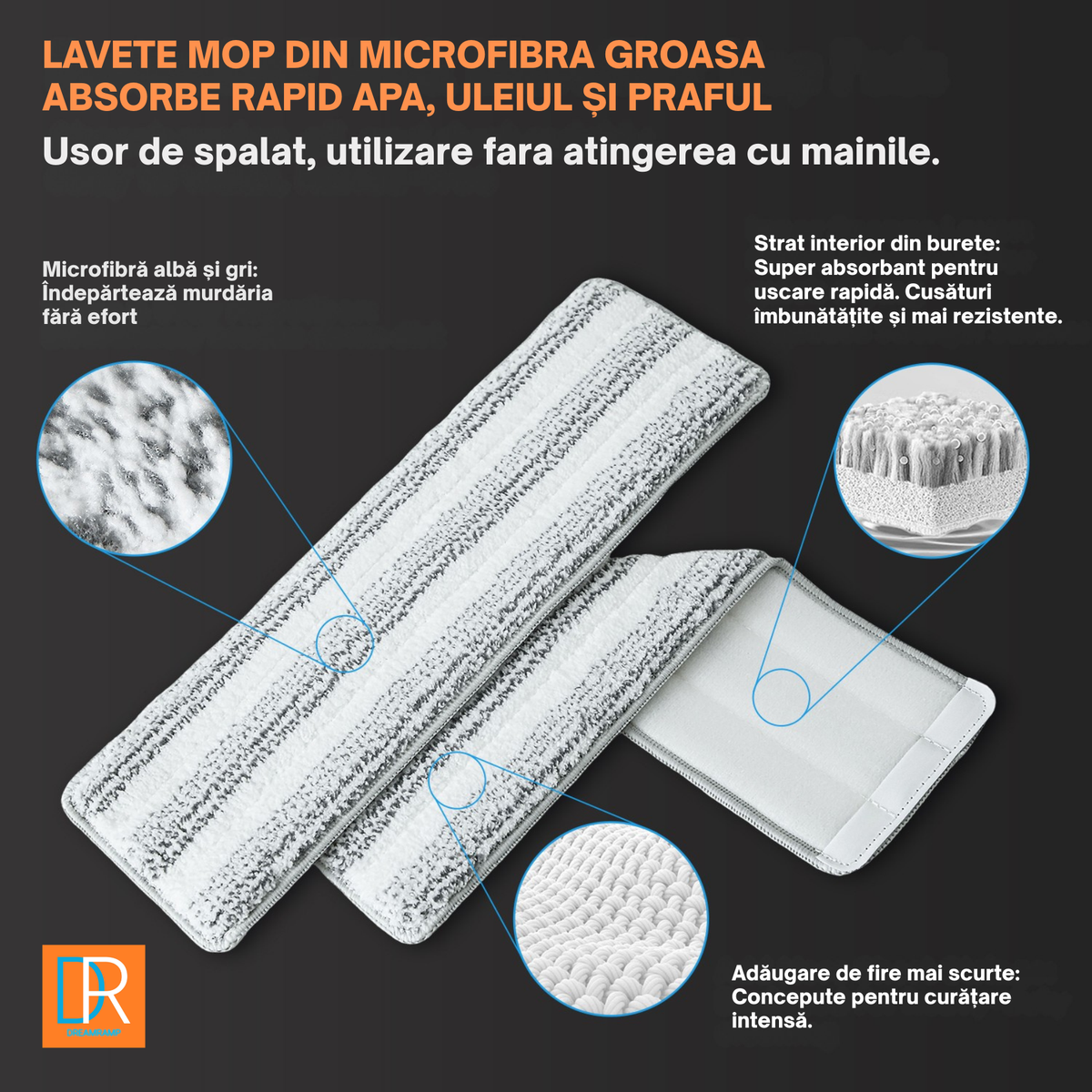 Lavete din microfibră groasă cu strat absorbant din burete pentru mopul plat Dreamramp®