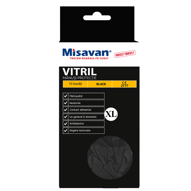 Mănuși de protecție din nitril, negre, mărimea XL, set de 10 bucăți