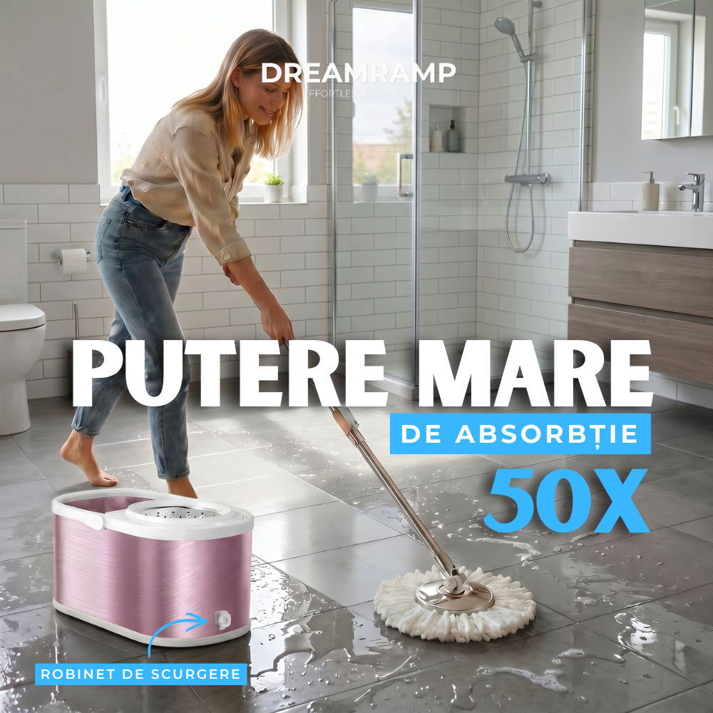 Mop cu găleată ovală din inox roz Dreamramp – imagine 2