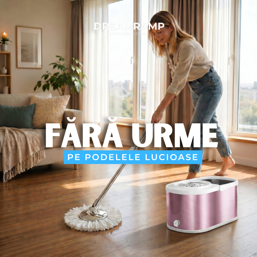 Mop cu găleată ovală din inox roz Dreamramp – imagine 5
