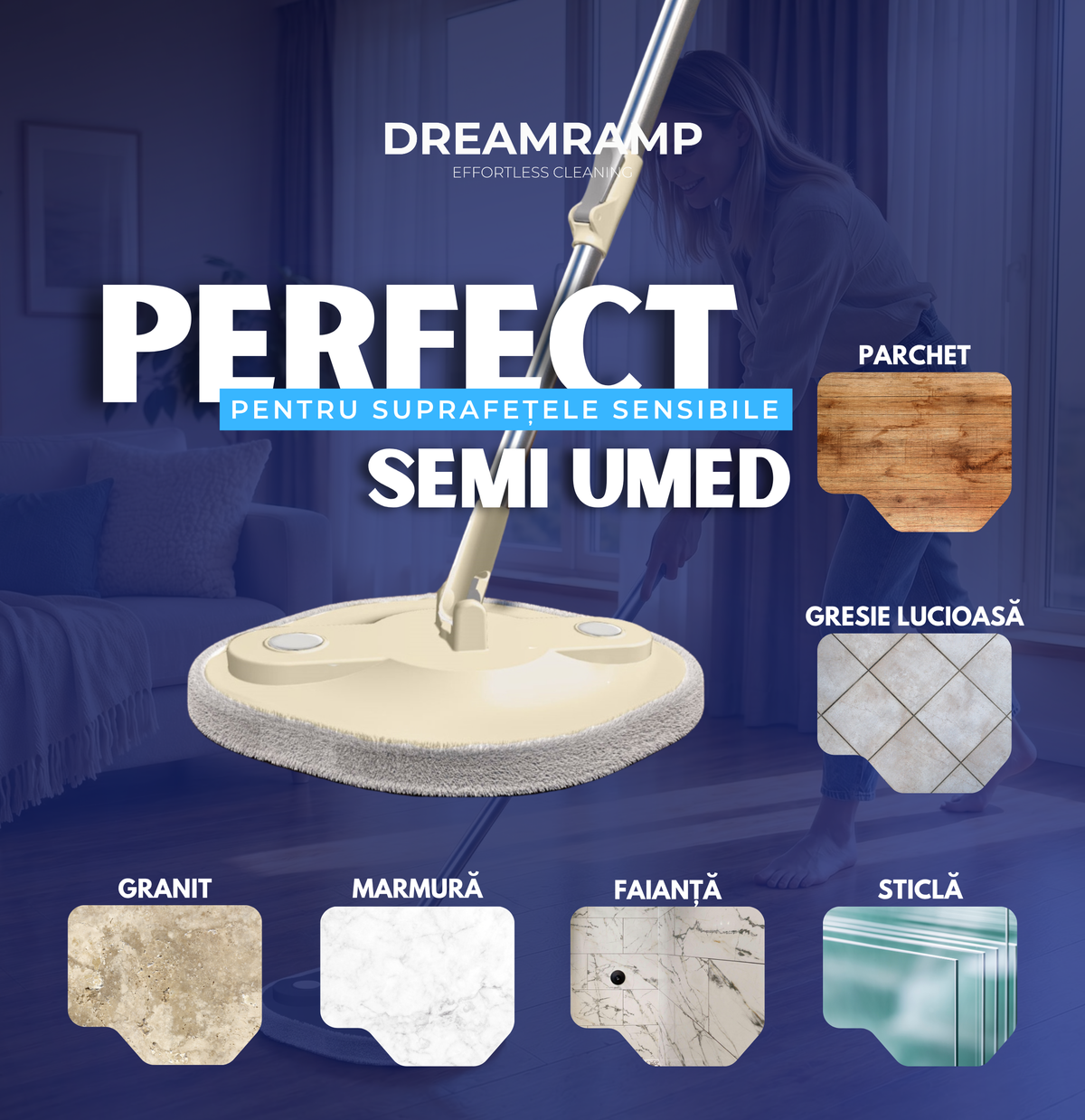 Curățare semi-umedă cu mopul rotativ SOFT Bej