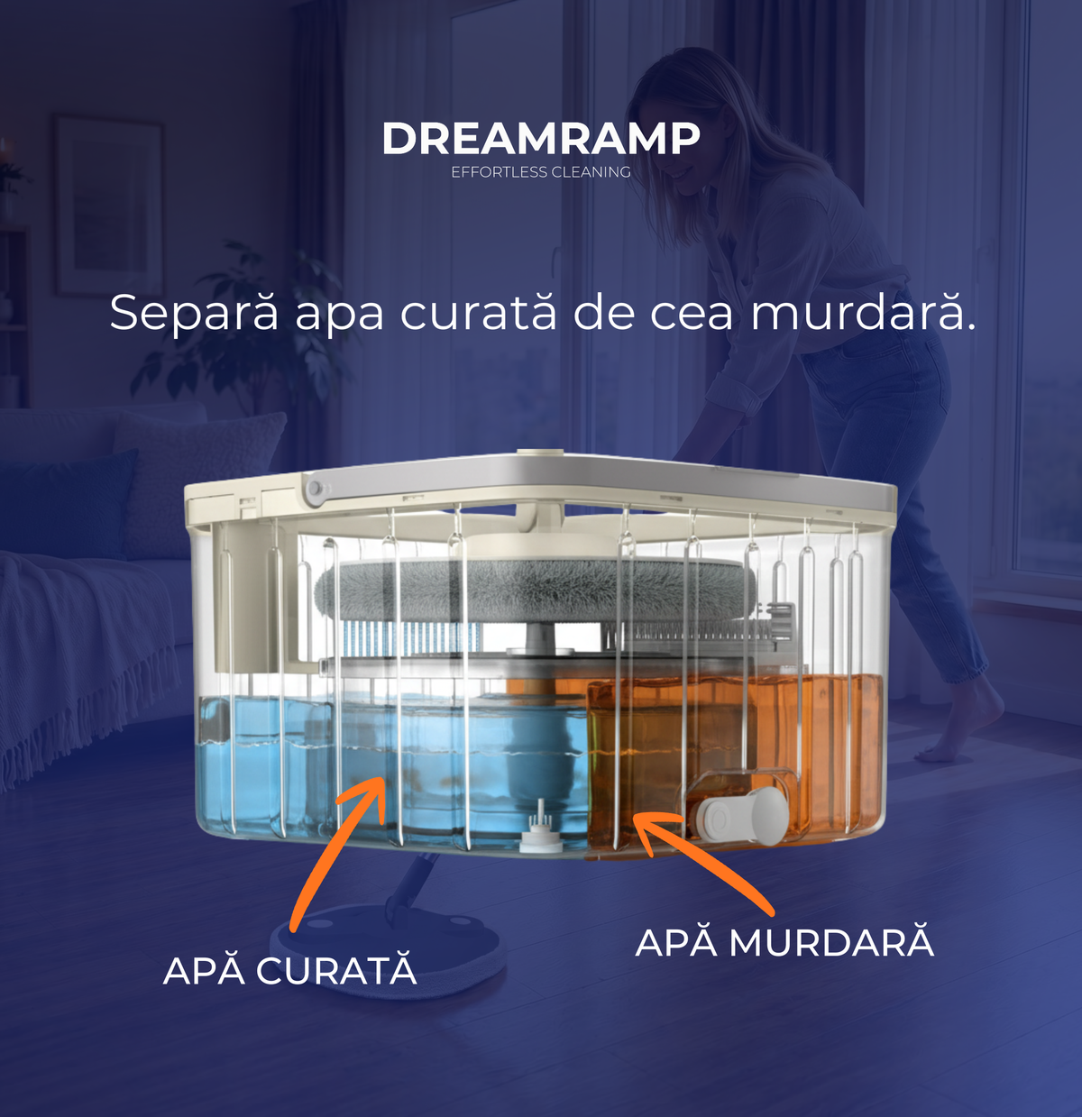 Găleata mopului SOFT Bej cu separarea apei curate de cea murdară
