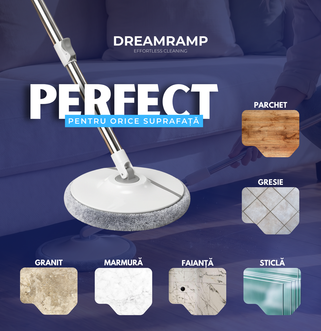 Mop rotativ Dreamramp cu cap la 90 de grade spălând plinta – imagine 6