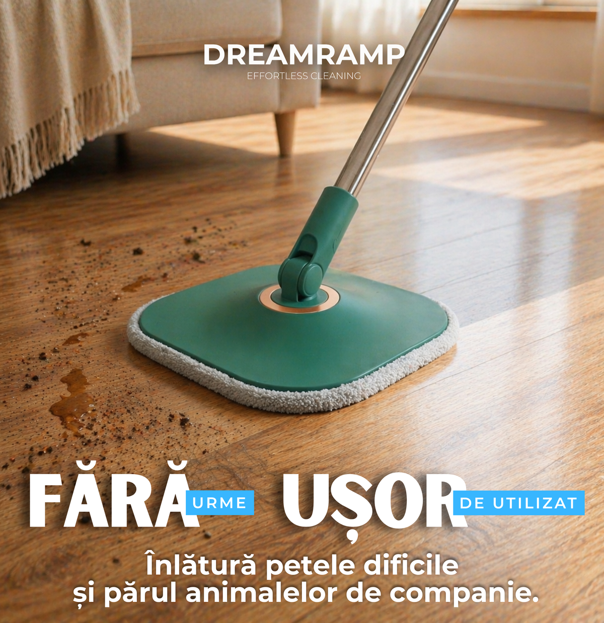Mop rotativ cu găleată Dreamramp ONE cu compartimente pentru apă curată și murdară – imagine 3