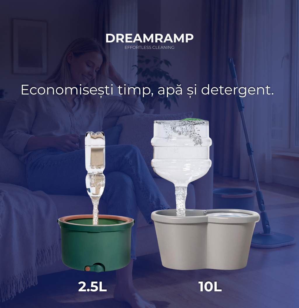 Mop rotativ cu găleată Dreamramp ONE cu compartimente pentru apă curată și murdară – imagine 6