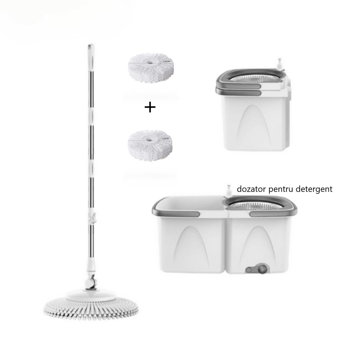 Mop rotativ Dreamramp DUO cu găleată în două cuve și dozator