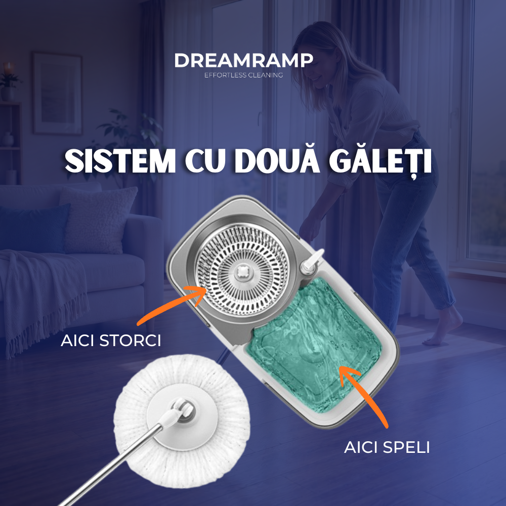 Mop rotativ Dreamramp DUO cu găleată în două cuve și dozator – imagine 2