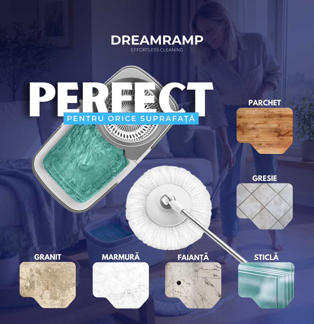 Mop rotativ Dreamramp DUO cu găleată în două cuve și dozator – imagine 7