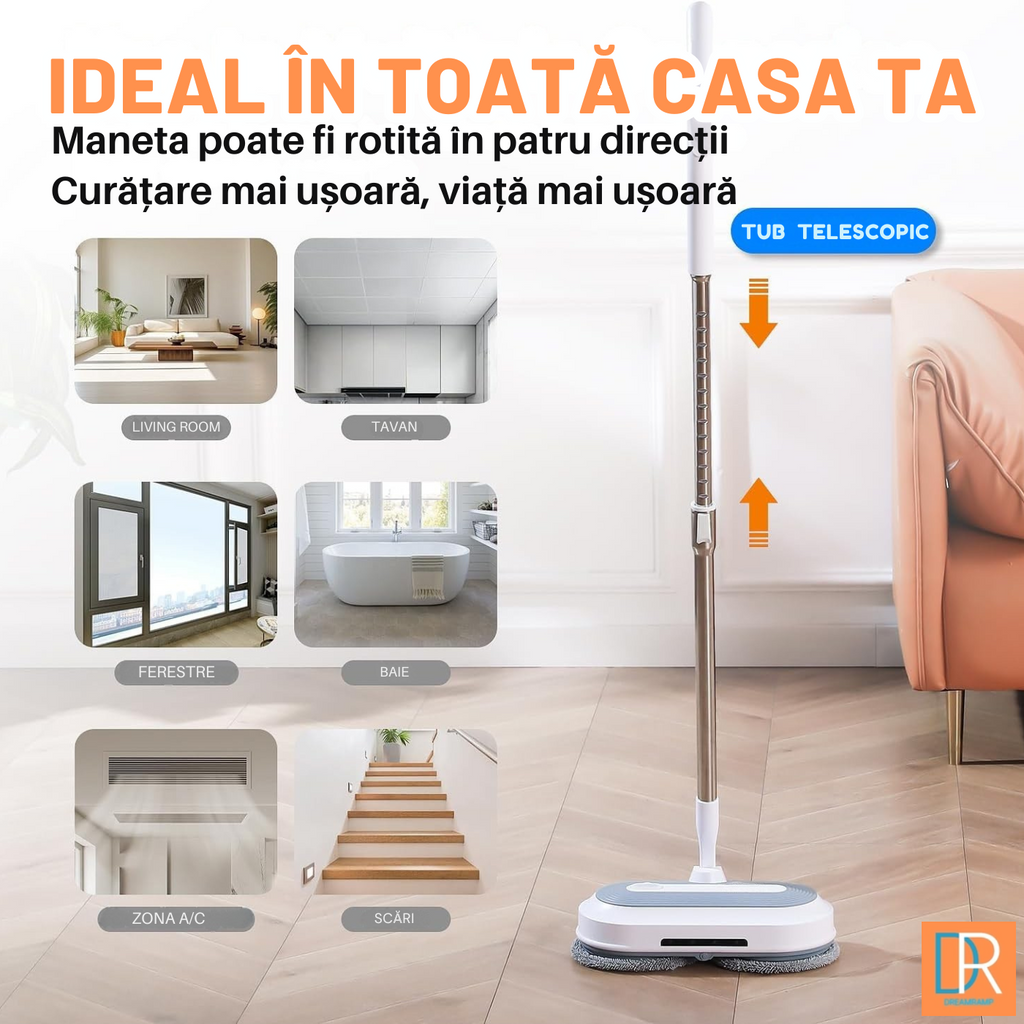 Rezerve din microfibră pe mopul electric Dreamramp® cu tub telescopic