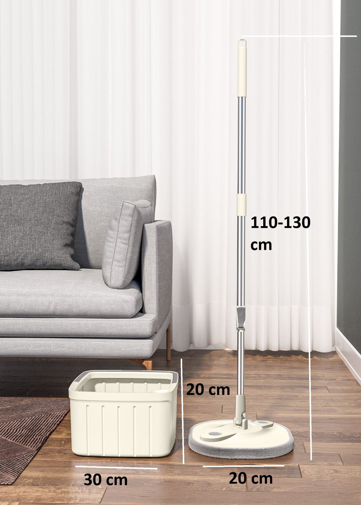 Dimensiunile setului de mop rotativ SOFT Bej