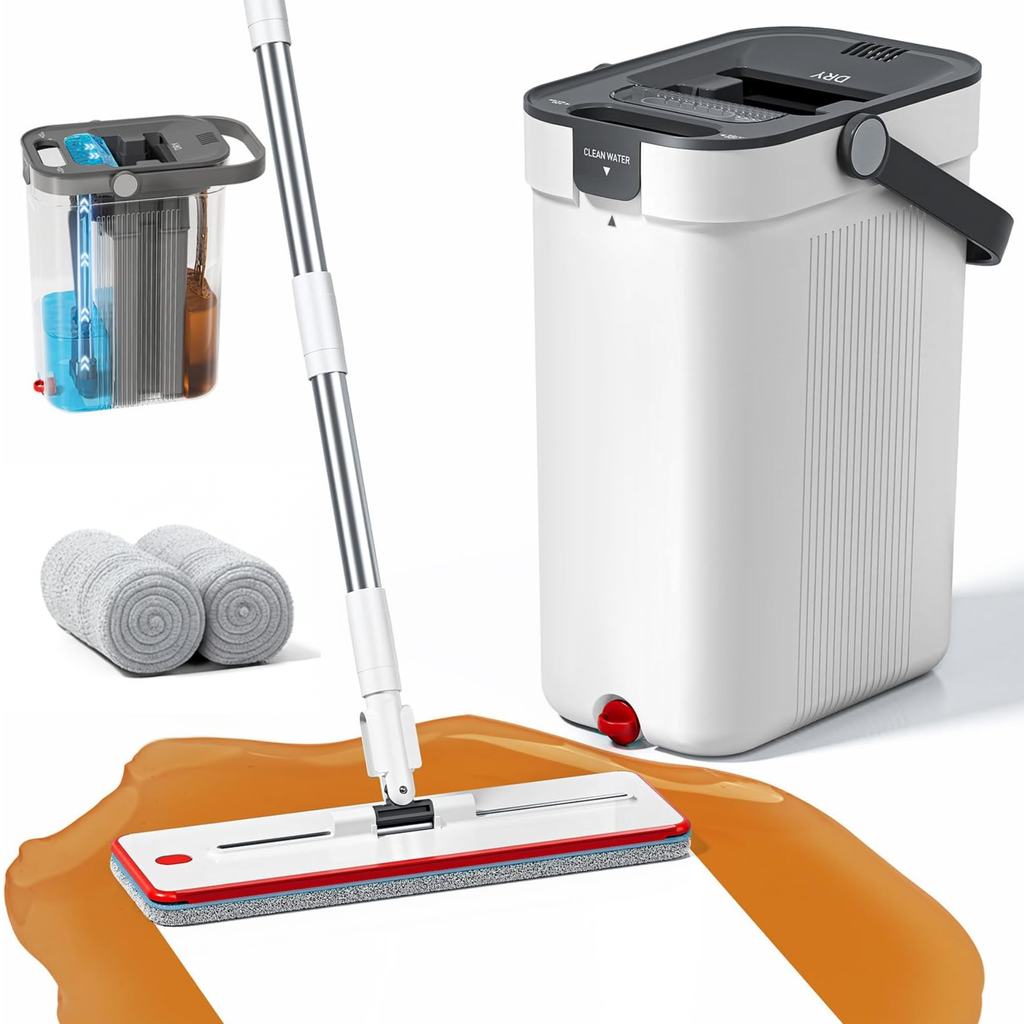 Mop plat Dreamramp® cu găleată și rezerve din microfibră