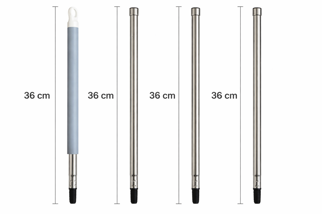 Cele patru segmente de 36 cm ale tijei din inox pentru mop plat