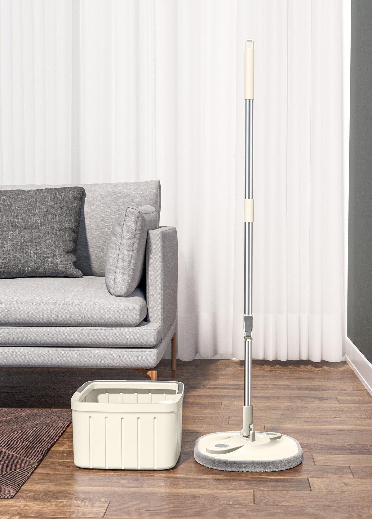 Tija de prelungire montată pe mop, lângă găleata pătrată Dreamramp®